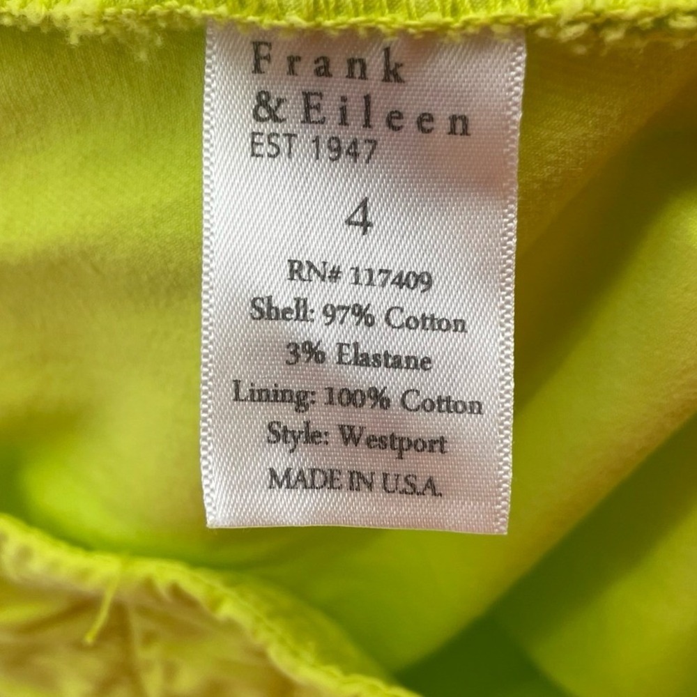 Frank & Eileen Women's Pants Westport Lime Green Cotton Size 4 - Picture 4 of 7